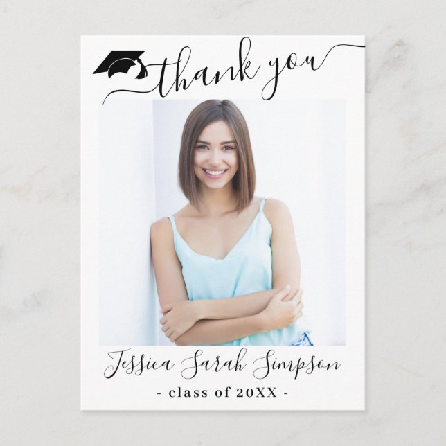 PHOTO Modern Elegant Graduation Thank You  Postcar Postcard (Front)