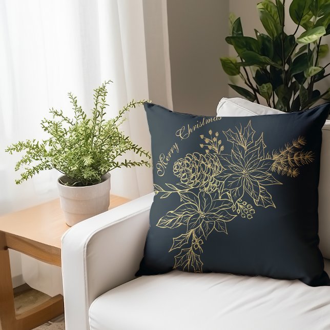 Photo Modern Elegant Green and Gold Christmas Cushion (Creator Uploaded)