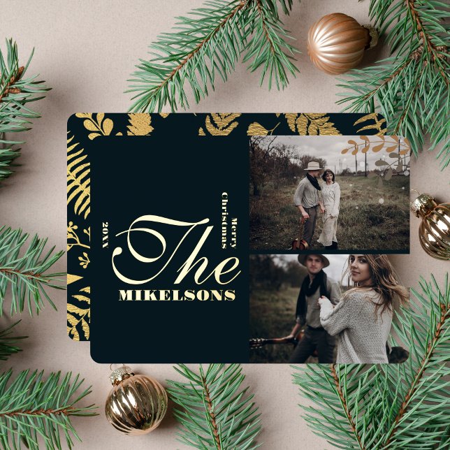 Photo Modern Elegant Green and Gold Christmas Foil Holiday Card (Creator Uploaded)