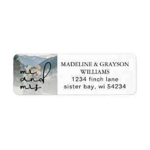 Photo Modern Elegant Script Mr and Mrs Return Address Label