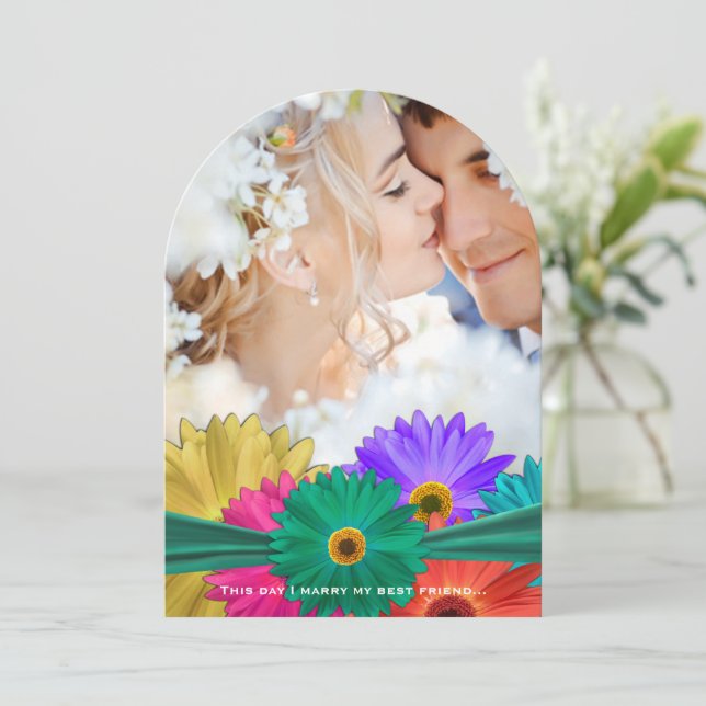 Photo Modern Emerald  Bright Colourful Gerber Dais Invitation (Standing Front)