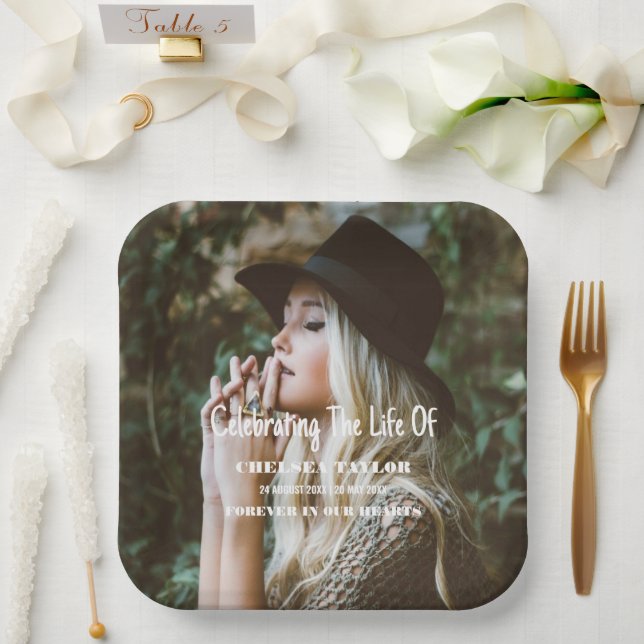 Photo Modern Funeral Celebration of Life Memorial  Paper Plate (Wedding)