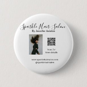 Photo modern hair salon small business QR code  6 Cm Round Badge