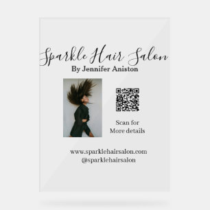 Photo modern hair salon small business QR code Acrylic Sign