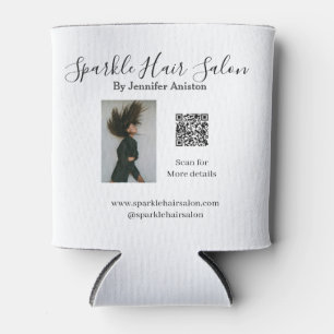 Photo modern hair salon small business QR code Can Cooler