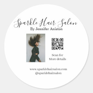 Photo modern hair salon small business QR code  Classic Round Sticker