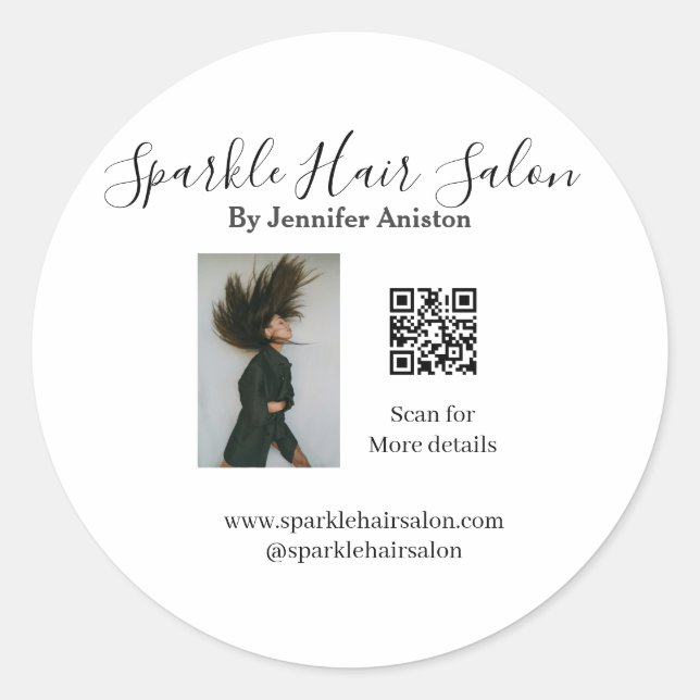 Photo modern hair salon small business QR code  Classic Round Sticker (Front)