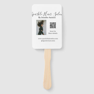 Photo modern hair salon small business QR code Hand Fan