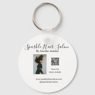 Photo modern hair salon small business QR code Key Ring