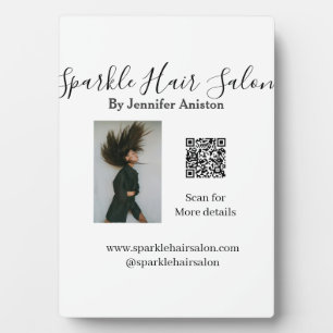 Photo modern hair salon small business QR code  Plaque