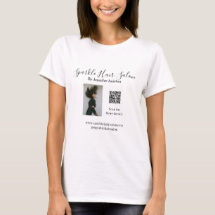Photo modern hair salon small business QR code  T-Shirt
