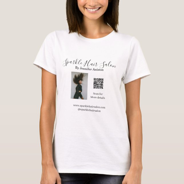 Photo modern hair salon small business QR code  T-Shirt (Front)
