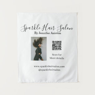 Photo modern hair salon small business QR code Tapestry