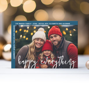 Photo Modern Happy Everything Minimal Navy Border Holiday Card