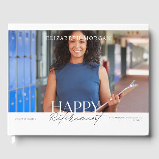 Photo Modern Happy Retirement Party White Guest Book