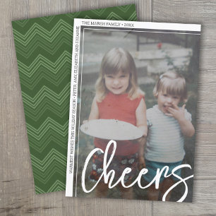 Photo Modern - Minimal White Border Offset Cheers Holiday Card