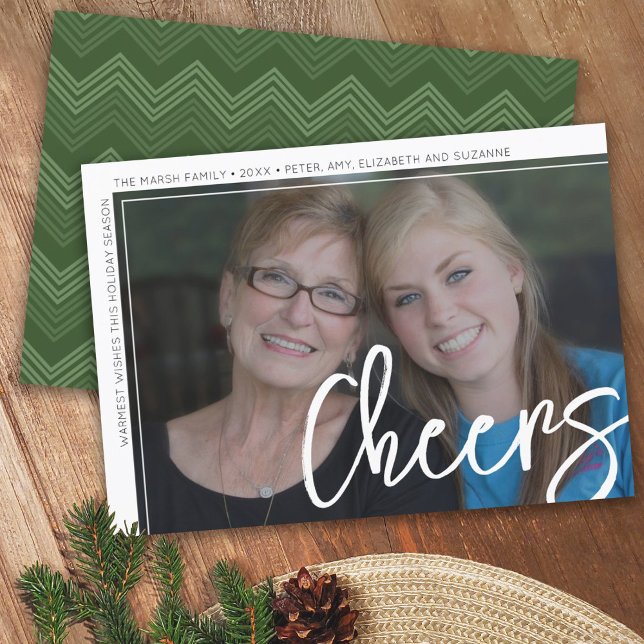 Photo Modern - Minimal White Border Offset Cheers Holiday Card (Creator Uploaded)