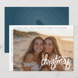 Photo Modern - Minimal White Border Offset Merry C Holiday Card