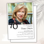 Photo Modern Minimalist 70th Birthday Invitation<br><div class="desc">Photo modern minimalist 70th birthday party invitation for a fun birthday party. Age can be changed. This invitation is simple and elegant,  adult milestone birthday invitation for men and women. The white background colour can be changed to any colour of your choice using the design tool.</div>