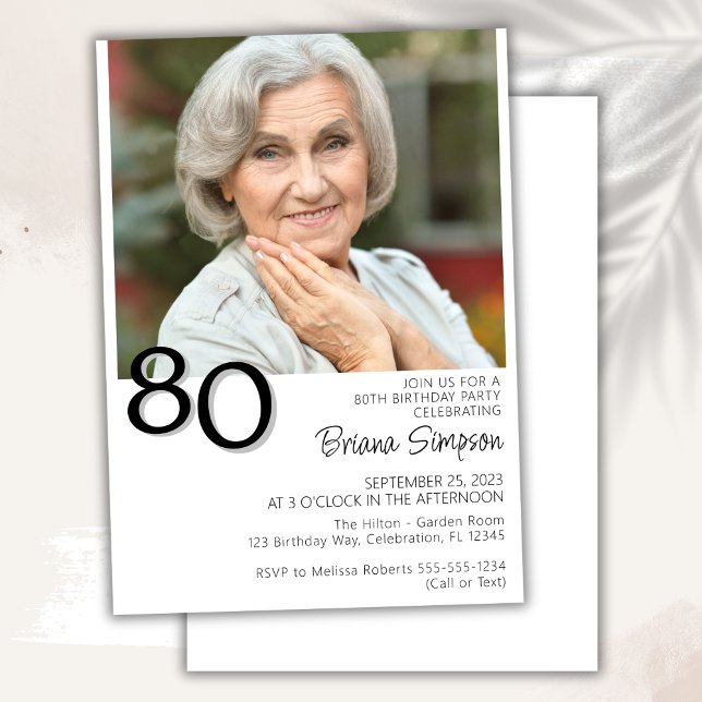 Photo Modern Minimalist 80th Birthday Invitation (Creator Uploaded)