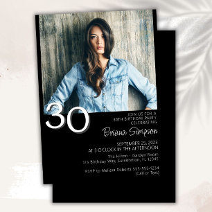 Photo Modern Minimalist Black 30th Birthday Invitation