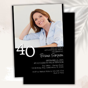 Photo Modern Minimalist Black 40th Birthday Invitation
