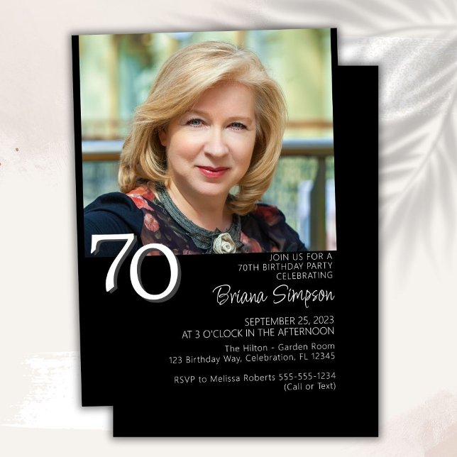 Photo Modern Minimalist Black 70th Birthday Invitation (Creator Uploaded)