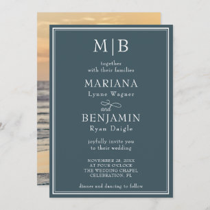 Photo Modern Minimalist Boho Blue Wedding Invitation