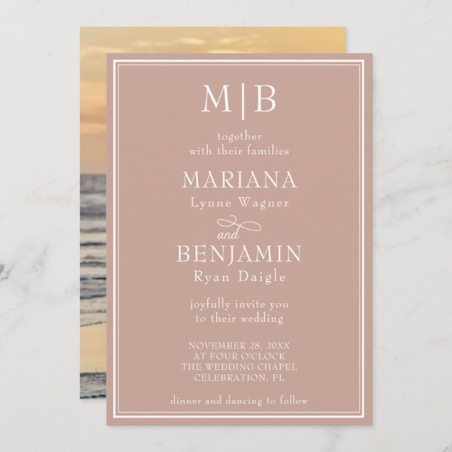 Photo Modern Minimalist Boho Pink Wedding Invitation (Front/Back)