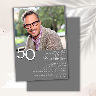 Photo Modern Minimalist Grey 50th Birthday Invitation