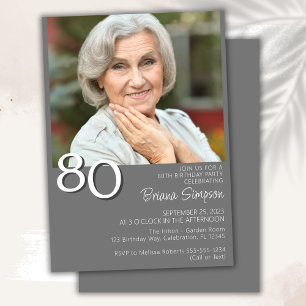 Photo Modern Minimalist Grey 80th Birthday Invitation