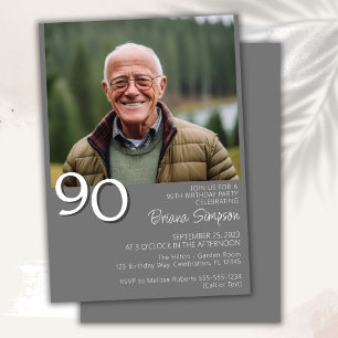 Photo Modern Minimalist Grey 90th Birthday Invitation