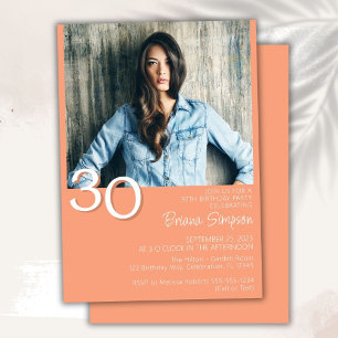 Photo Modern Minimalist Peach 30th Birthday Invitation