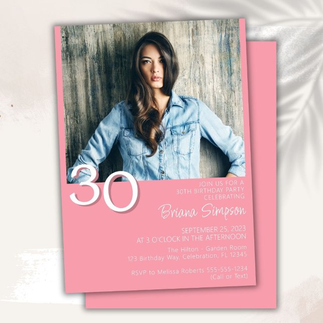 Photo Modern Minimalist Pink 30th Birthday Invitation (Creator Uploaded)