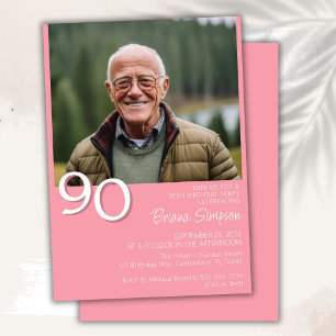 Photo Modern Minimalist Pink 90th Birthday Invitation
