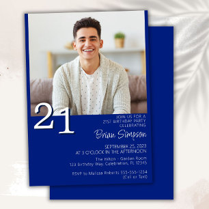 Photo Modern Minimalist Royal Blue 21st Birthday Invitation
