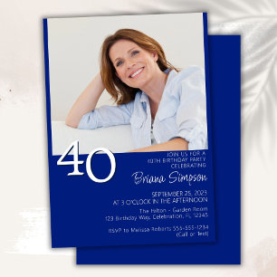 Photo Modern Minimalist Royal Blue 40th Birthday Invitation