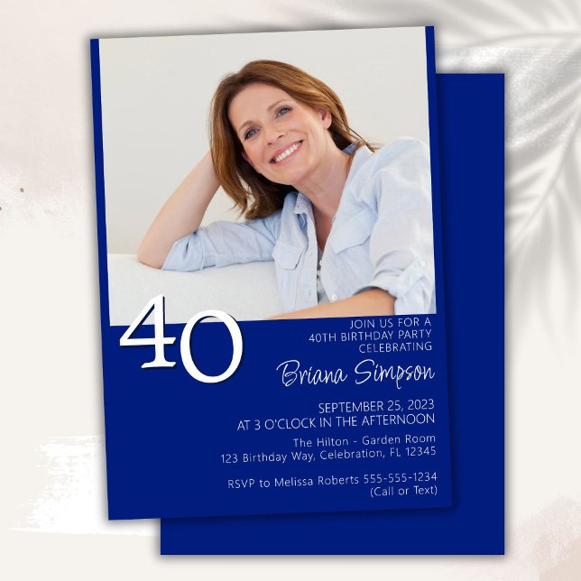 Photo Modern Minimalist Royal Blue 40th Birthday Invitation (Creator Uploaded)
