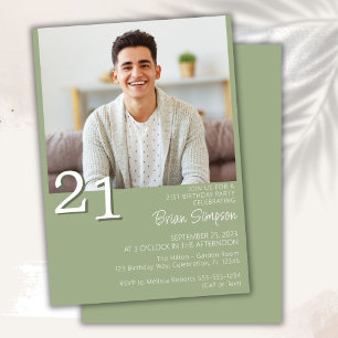 Photo Modern Minimalist Sage Green 21st Birthday Invitation