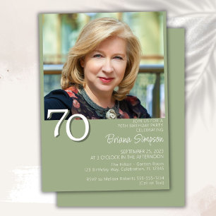 Photo Modern Minimalist Sage Green 70th Birthday Invitation