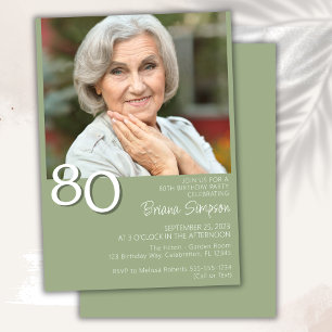 Photo Modern Minimalist Sage Green 80th Birthday Invitation