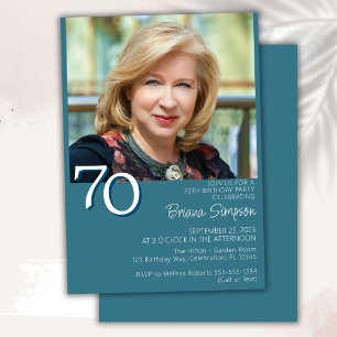 Photo Modern Minimalist Teal 70th Birthday Invitation