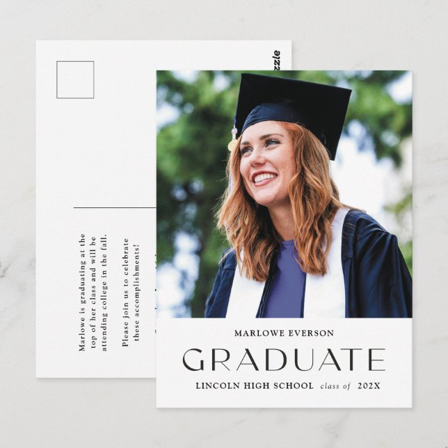 Photo Modern Portrait Graduation Announcement Postcard (Front/Back)