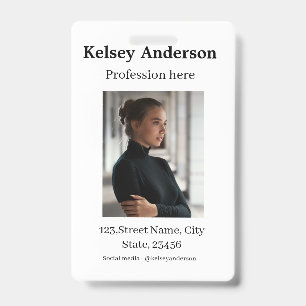 Photo modern profession social media address simpl ID badge