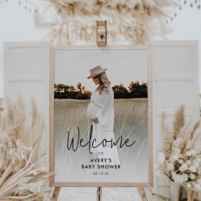 Photo Modern Script Baby Shower Welcome Sign (Creator Uploaded)