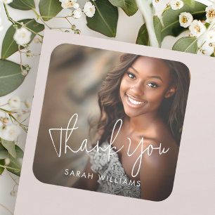 Photo modern script graduation thank you square sticker