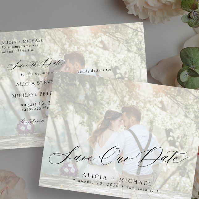 Photo modern simple elegant wedding save the date postcard (Creator Uploaded)