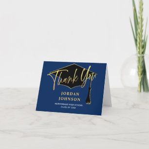 PHOTO Modern Simple Minimalist Golden Graduation Thank You Card