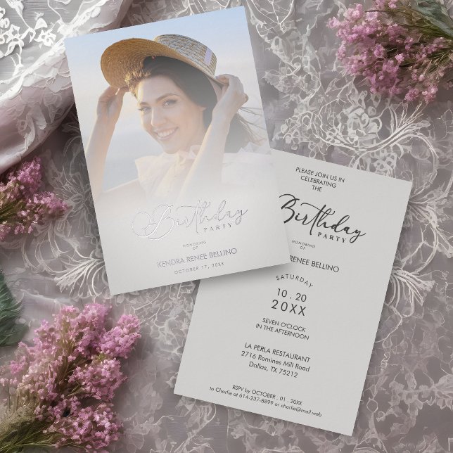 Photo Modern Transparency Overlay Vellum Effect (Photo Modern Transparency Overlay Vellum Effect Silver Metallic Foil Birthday Card Invitation.)