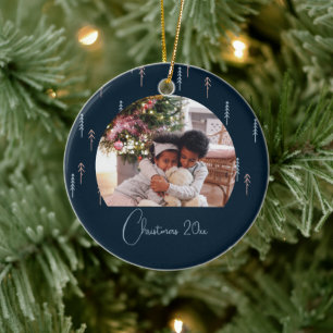 Photo Modern Tree Pattern Christmas Ceramic Ornament